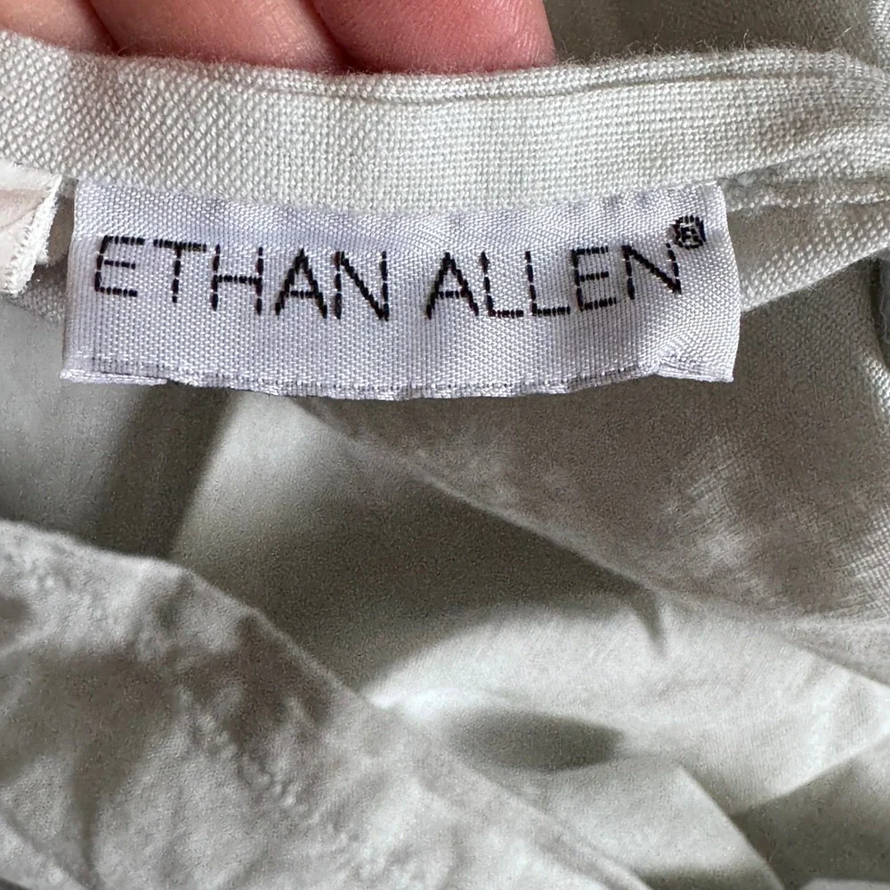 Ethan Allen White Linen Cotton Euro Sham Ruffle Raw Edge Farmhouse 32x32